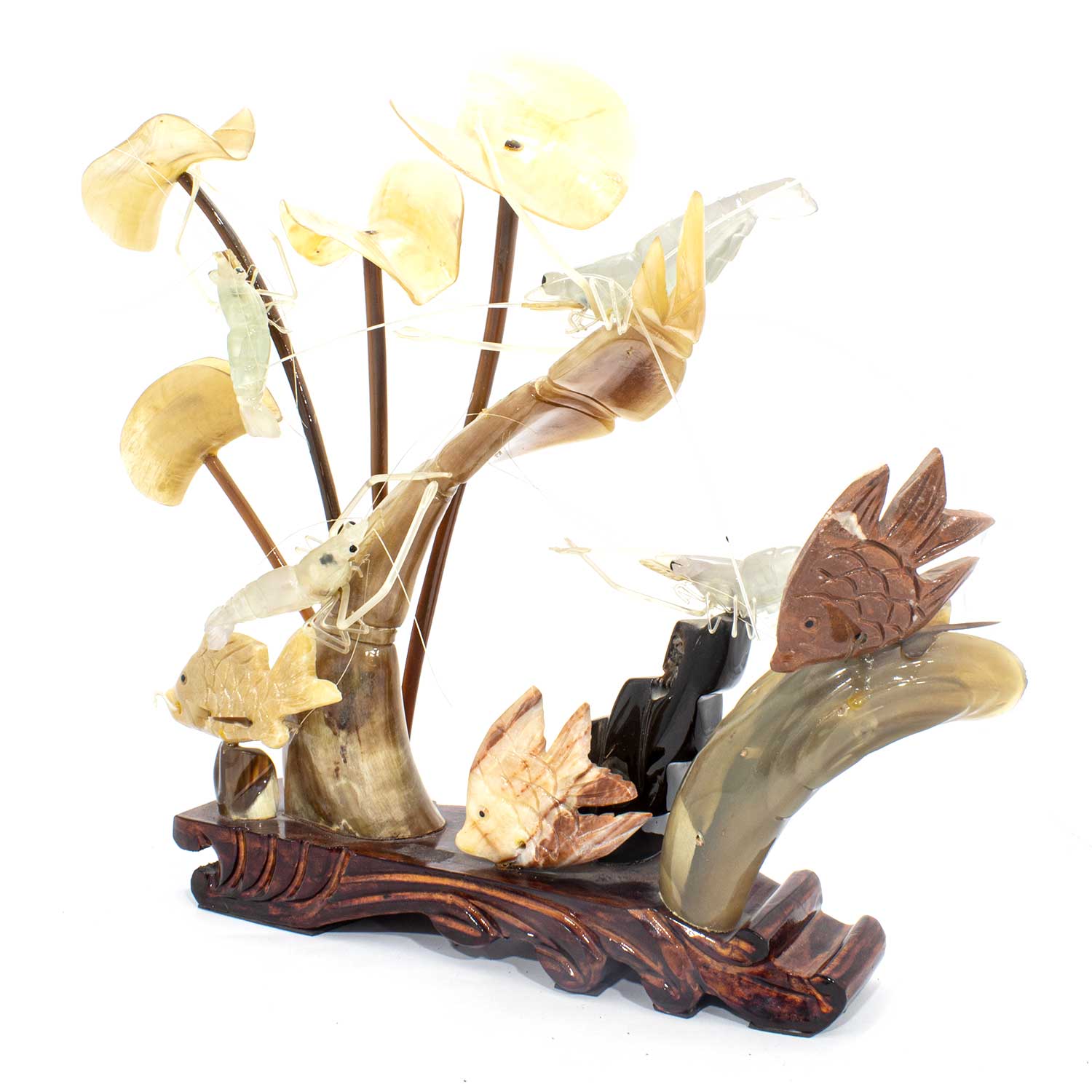 Artificial Jade Sea Life Figurines Shrimps & Fish With Sea Horns On